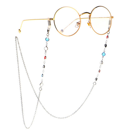 Star Style Stained Glass Presbyopic Myopic Eyeglasses Chain(Silver)-garmade.com
