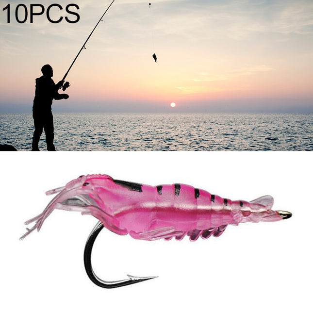 10 PCS 4cm Fishing Soft Artificial Shrimp Bait Lures Popper Poper Baits with Hook (Pink)-garmade.com