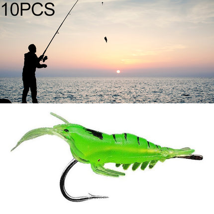 10 PCS 4cm Fishing Soft Artificial Shrimp Bait Lures Popper Poper Baits with Hook (Green)-garmade.com