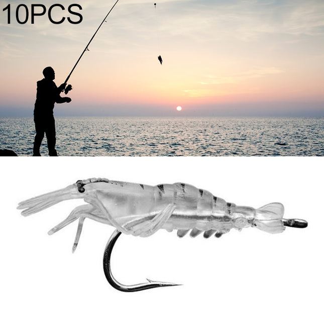 10 PCS 4cm Fishing Soft Artificial Shrimp Bait Lures Popper Poper Baits with Hook(Transparent)-garmade.com