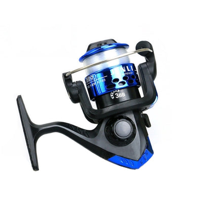 JL200 Plating Plastic 3 Ball Bearings Handle Fishing Spinning Reel with Transparent Lines(Blue)-garmade.com