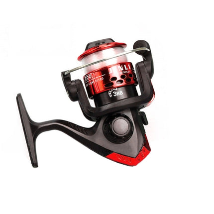 JL200 Plating Plastic 3 Ball Bearings Handle Fishing Spinning Reel with Transparent Lines(Red)-garmade.com
