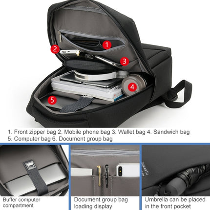 OUMANTU 9003 Business Laptop Bag Oxford Cloth Large Capacity Backpack with External USB Port(Black)-garmade.com