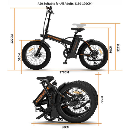 [US Warehouse] AOSTIRMOTOR A20 500W 36V 13AH Folding Electric Bicycle with 20 inch Tires for Adults(Black)-garmade.com