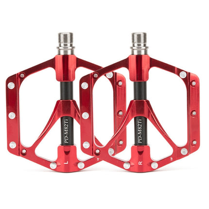 PROMEND PD-M82-TI 1 Pair Mountain Bicycle Titanium Alloy Shaft 3-Bearings Wide Pedals (Red)-garmade.com