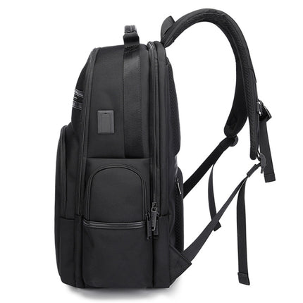 Bange BG-2602 Men Oxford Cloth Spliced With Leather Waterproof Backpack with USB Port, Size: 46 x 33 x 19cm(Black)-garmade.com
