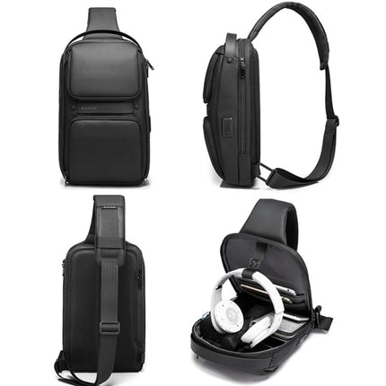 Bange BG-7258 Men Oxford Cloth Waterproof Crossbody Chest Bag with USB Port, Size: 35 x 21 x 12cm(Black)-garmade.com