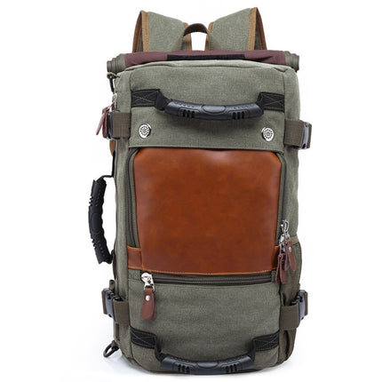 KAKA 0208 Men Canvas Stitched Leather Backpack, Size: 48 x 30 x 18cm (Army Green)-garmade.com