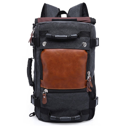 KAKA 0208 Men Canvas Stitched Leather Backpack, Size: 48 x 30 x 18cm (Black)-garmade.com