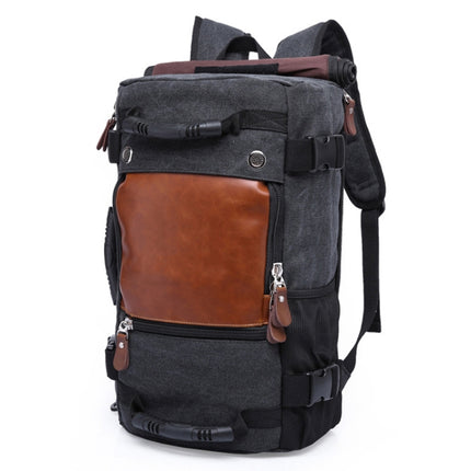 KAKA 0208 Men Canvas Stitched Leather Backpack, Size: 48 x 30 x 18cm (Black)-garmade.com