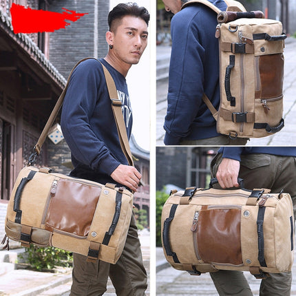 KAKA 0208 Men Canvas Stitched Leather Backpack, Size: 48 x 30 x 18cm (Army Green)-garmade.com