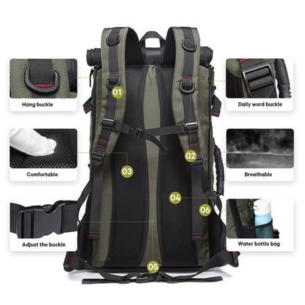 KAKA kaka2070 Oversized Version Men Oxford Cloth Waterproof Backpack Mountain Bag, Capacity: 50L(Black)-garmade.com