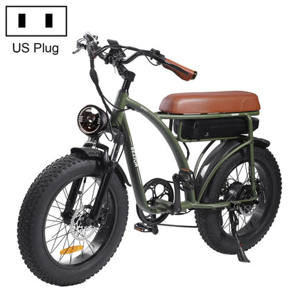 [US Warehouse] BEZIOR XF001 1000W 48V 12.5AH Retro Electric Bicycle with LCD Digital Display & 20 inch Tires, US Plug(Army Green)-garmade.com