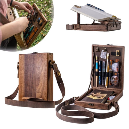Multifunctional Artist Vintage Wooden Handmade Portable Messenger Bag (Khaki)-garmade.com