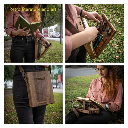 Multifunctional Artist Vintage Wooden Handmade Portable Messenger Bag (Khaki)-garmade.com