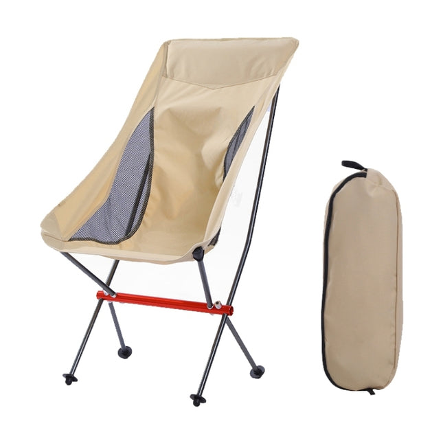 Outdoor Camping Beach Portable Ultra-Light Aluminum Alloy Folding Chair (Beige)-garmade.com