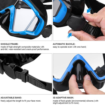 DM600 Silica Gel Diving Mask Swimming Goggles Diving Equipment for Adults (Black Blue)-garmade.com