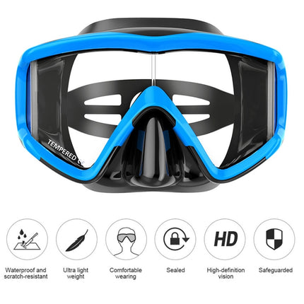 DM600 Silica Gel Diving Mask Swimming Goggles Diving Equipment for Adults (Black Blue)-garmade.com