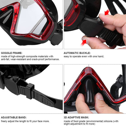 DM600 Silica Gel Diving Mask Swimming Goggles Diving Equipment for Adults (Red + Black)-garmade.com