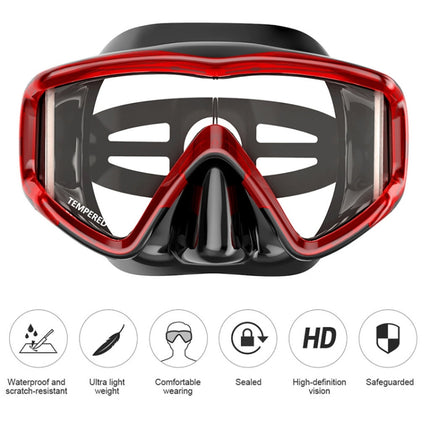 DM600 Silica Gel Diving Mask Swimming Goggles Diving Equipment for Adults (Red + Black)-garmade.com