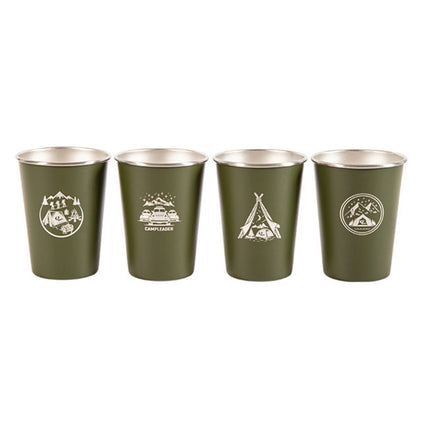AOTU AT6657-2 4pcs Outdoor Camping Folding Stainless Steel Water Cup Set (Army Green)-garmade.com