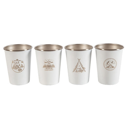 AOTU AT6657-2 4pcs Outdoor Camping Folding Stainless Steel Water Cup Set (White)-garmade.com