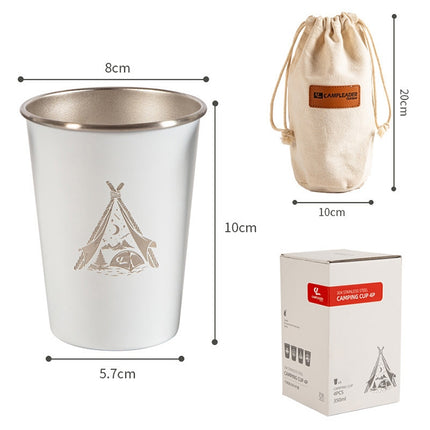 AOTU AT6657-2 4pcs Outdoor Camping Folding Stainless Steel Water Cup Set (White)-garmade.com