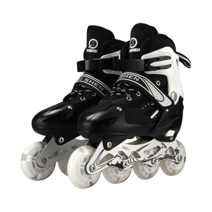 Oushen Adjustable Full Flash Children Single Four-wheel Roller Skates Skating Shoes Set, Size : S(Black)-garmade.com