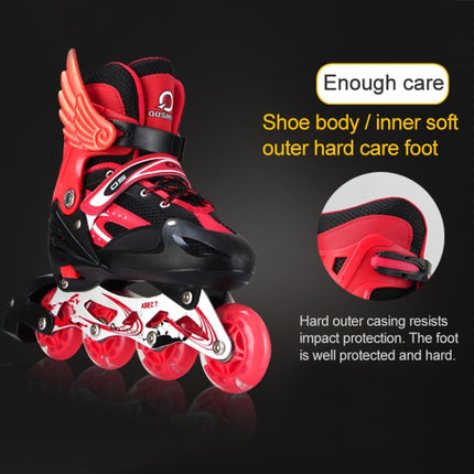 Oushen Adjustable Full Flash Children Single Four-wheel Roller Skates Skating Shoes Set, Size : S(Black)-garmade.com