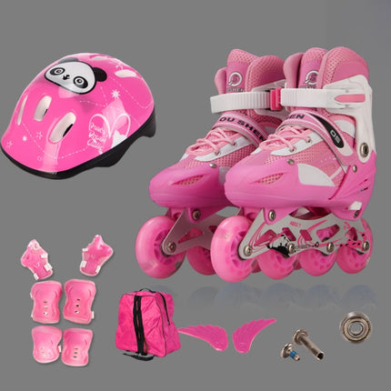 Oushen Adjustable Full Flash Children Single Four-wheel Roller Skates Skating Shoes Set, Size : M(Pink)-garmade.com