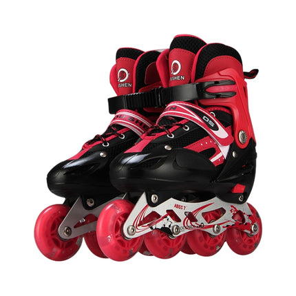 Oushen Adjustable Full Flash Children Single Four-wheel Roller Skates Skating Shoes Set, Size : M(Red)-garmade.com
