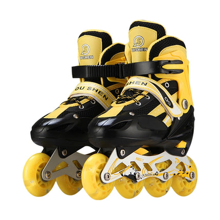 Oushen Adjustable Full Flash Children Single Four-wheel Roller Skates Skating Shoes Set, Size : M(Yellow)-garmade.com
