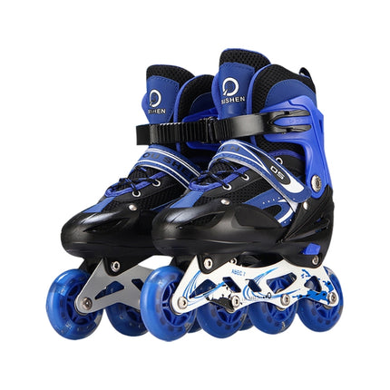 Oushen Adjustable Full Flash Children Single Four-wheel Roller Skates Skating Shoes Set, Size : L(Blue)-garmade.com