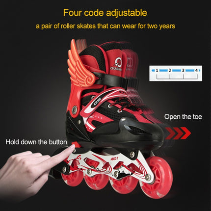Oushen Adjustable Full Flash Children Single Four-wheel Roller Skates Skating Shoes Set, Size : L(Red)-garmade.com