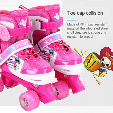 Adjustable Full Flash Children Double Row Four-wheel Roller Skates Skating Shoes, Size : S(Pink)-garmade.com