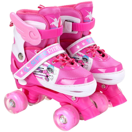 Adjustable Full Flash Children Double Row Four-wheel Roller Skates Skating Shoes Set, Size : S(Pink)-garmade.com