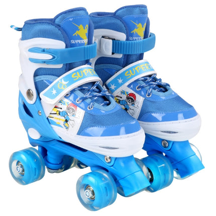 Adjustable Full Flash Children Double Row Four-wheel Roller Skates Skating Shoes Set, Size : S(Blue)-garmade.com