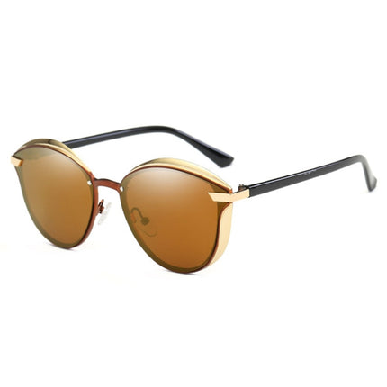 P0824 Women Fashion Retro Round Metal Frame UV400 Polarized Sunglasses(Brown)-garmade.com
