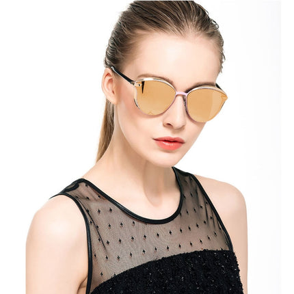 P0824 Women Fashion Retro Round Metal Frame UV400 Polarized Sunglasses(Brown)-garmade.com