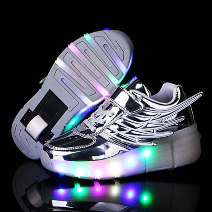 K02 LED Light Single Wheel Wing Roller Skating Shoes Sport Shoes, Size : 33 (Silver)-garmade.com