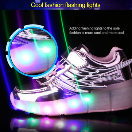 K02 LED Light Single Wheel Wing Roller Skating Shoes Sport Shoes, Size : 33 (Silver)-garmade.com