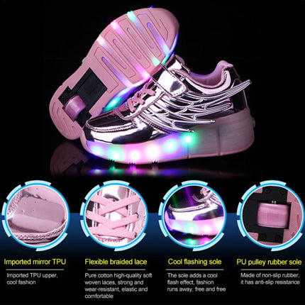 K02 LED Light Single Wheel Wing Roller Skating Shoes Sport Shoes, Size : 34 (Black)-garmade.com