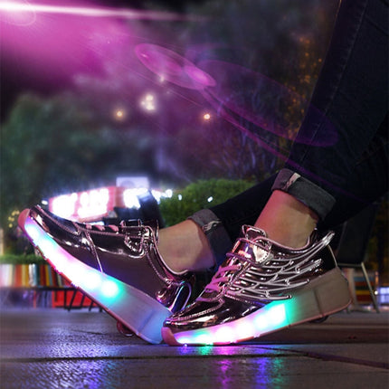 K02 LED Light Single Wheel Wing Roller Skating Shoes Sport Shoes, Size : 34 (Black)-garmade.com