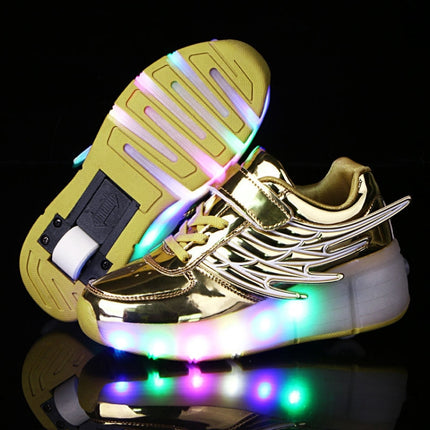 K02 LED Light Single Wheel Wing Roller Skating Shoes Sport Shoes, Size : 34 (Gold)-garmade.com
