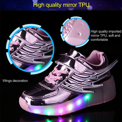 K02 LED Light Single Wheel Wing Roller Skating Shoes Sport Shoes, Size : 34 (Silver)-garmade.com