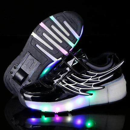 K02 LED Light Single Wheel Wing Roller Skating Shoes Sport Shoes, Size : 35 (Black)-garmade.com