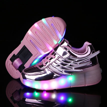 K02 LED Light Single Wheel Wing Roller Skating Shoes Sport Shoes, Size : 35 (Pink)-garmade.com