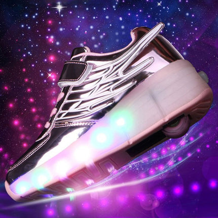K02 LED Light Single Wheel Wing Roller Skating Shoes Sport Shoes, Size : 35 (Pink)-garmade.com