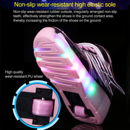 K02 LED Light Single Wheel Wing Roller Skating Shoes Sport Shoes, Size : 35 (Silver)-garmade.com