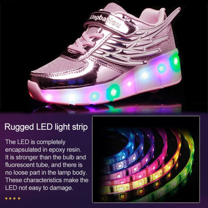 K03 LED Light Single Wheel Wing Mesh Surface Roller Skating Shoes Sport Shoes, Size : 34 (Pink)-garmade.com